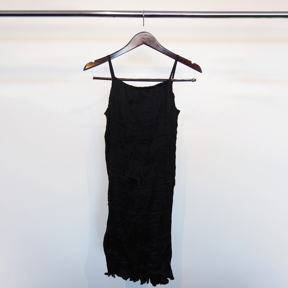 Venetia Studium for Mariano Fortuny Black Satin Plissé Dress 1980s